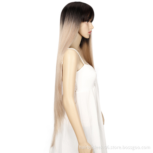 Rebecca Natural Hairline Super long mix ombre color heat resistant straight long synthetic hair lace front wigs for black women